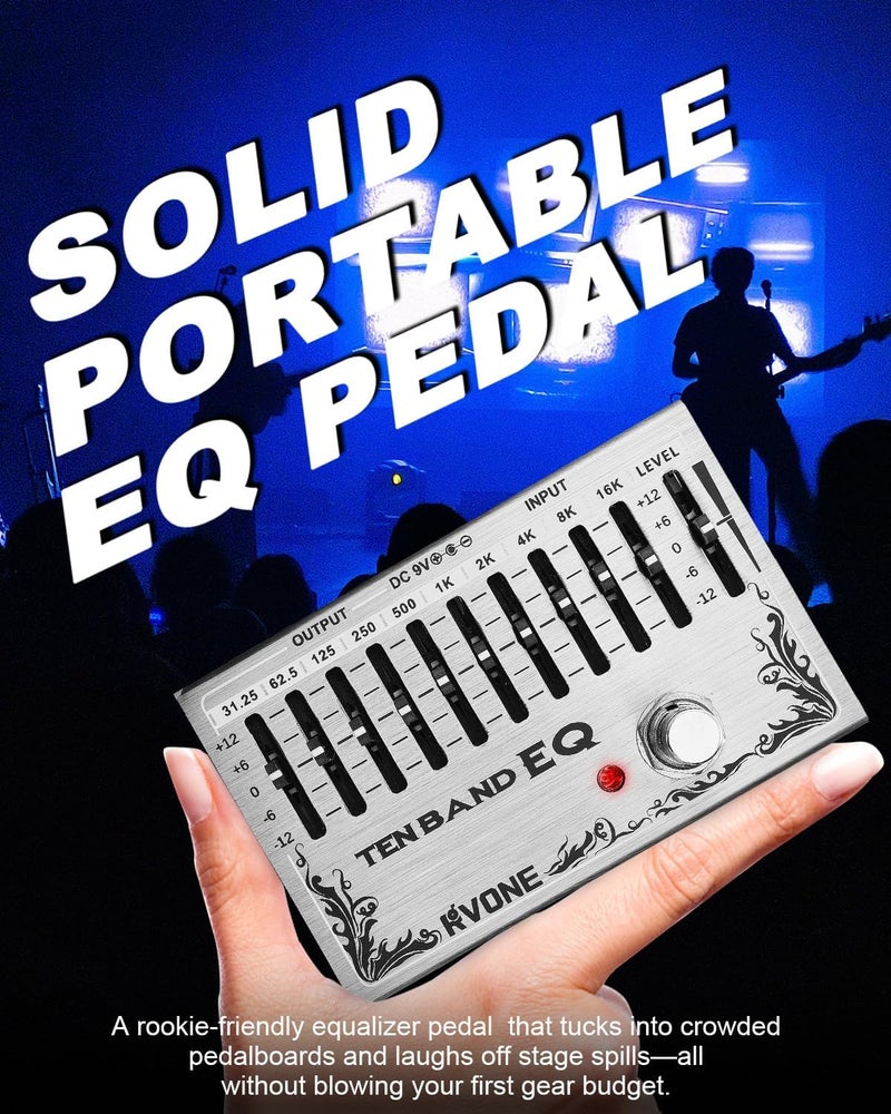 RVONE 10-Band Equalizer Pedal | Low-Noise EQ Pedal for Guitar, Bass & Pedalboards | True Bypass for Pure Signal Effects Chain | Live Stage, Studio Recording & Mixing (31.25Hz–16kHz ±12dB) | Portable - Image 5